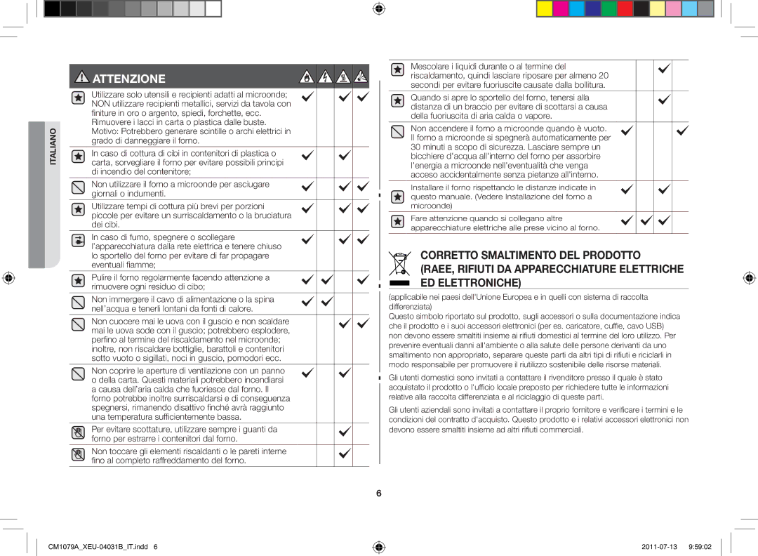 Samsung CM1079A-1/XEU manual Attenzione 