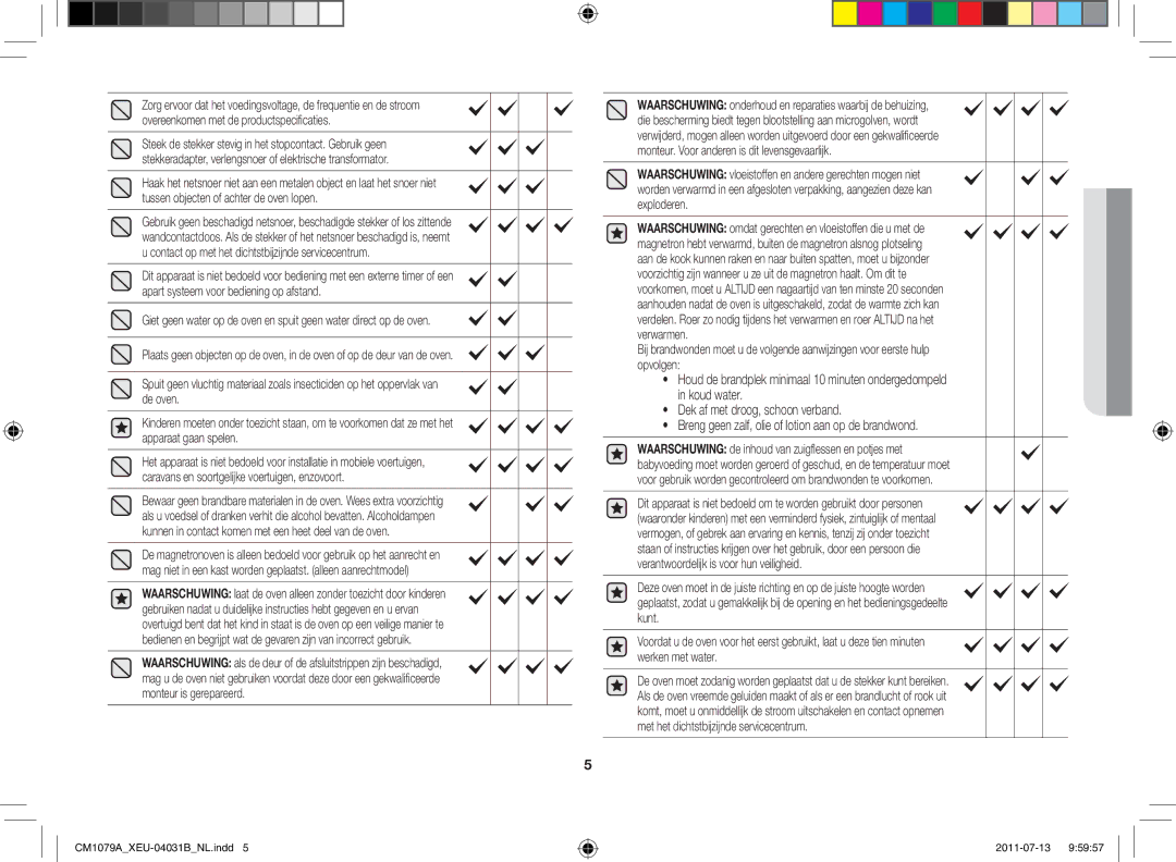 Samsung CM1079A-1/XEU manual Breng geen zalf, olie of lotion aan op de brandwond 