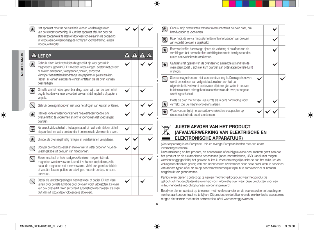 Samsung CM1079A-1/XEU manual Let Op 