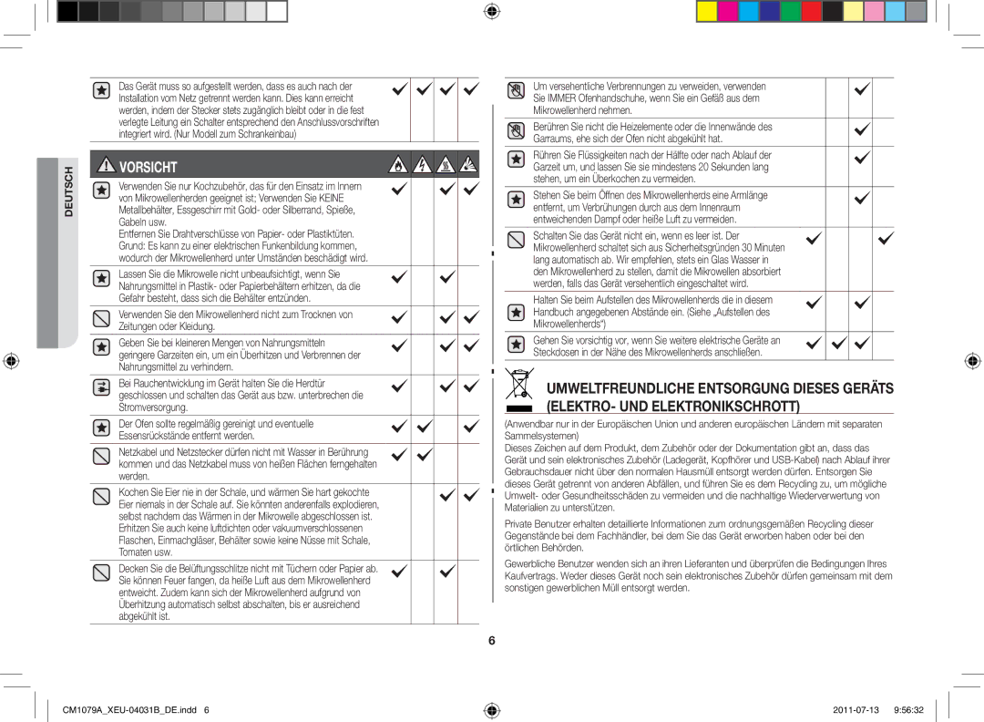 Samsung CM1079A-1/XEU manual Vorsicht 