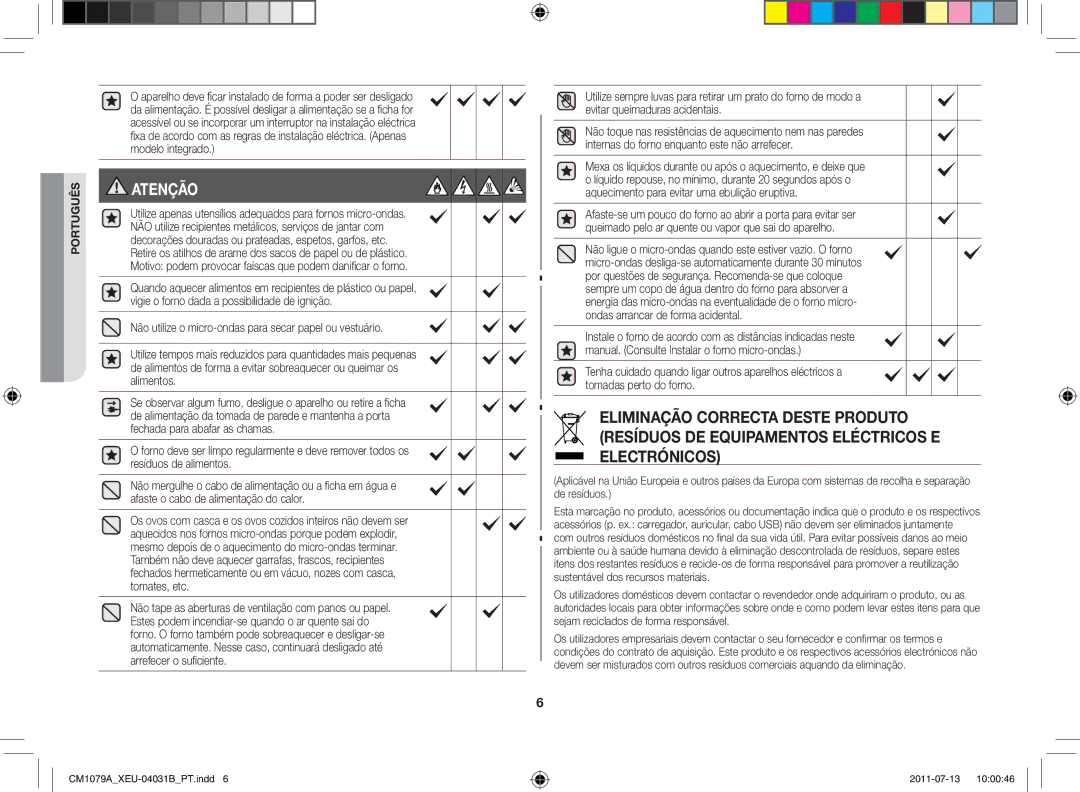 Samsung CM1079A-1/XEU manual Atenção 