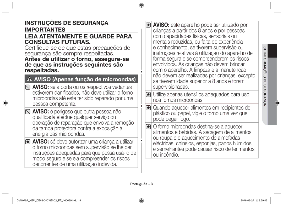 Samsung CM1099A/XEU manual Leia Atentamente E Guarde Para Consultas Futuras, Nçagursee d esõ aç ormf 