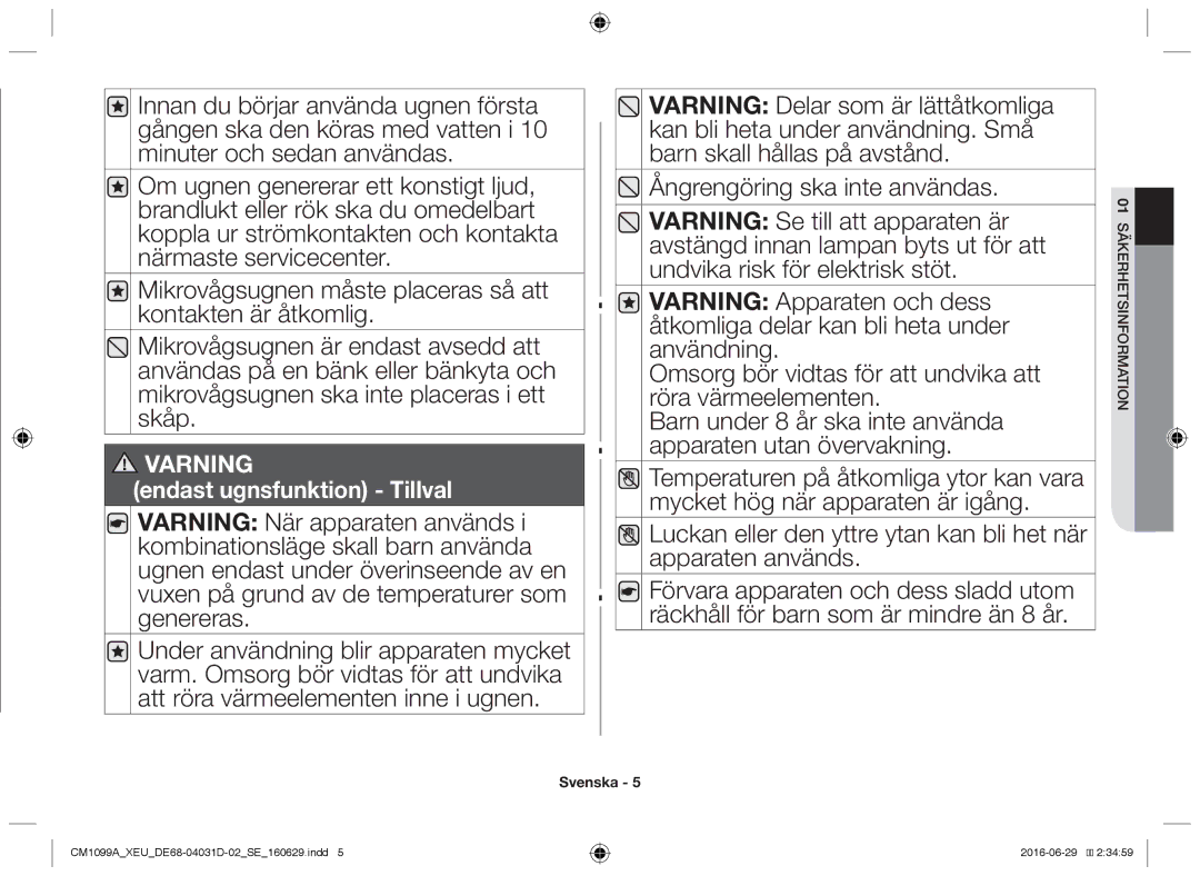 Samsung CM1099A/XEU manual Endast ugnsfunktion Tillval 