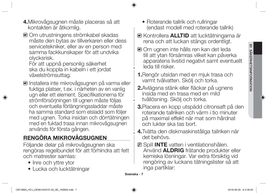 Samsung CM1099A/XEU manual Rengöra mikrovågsugnen 