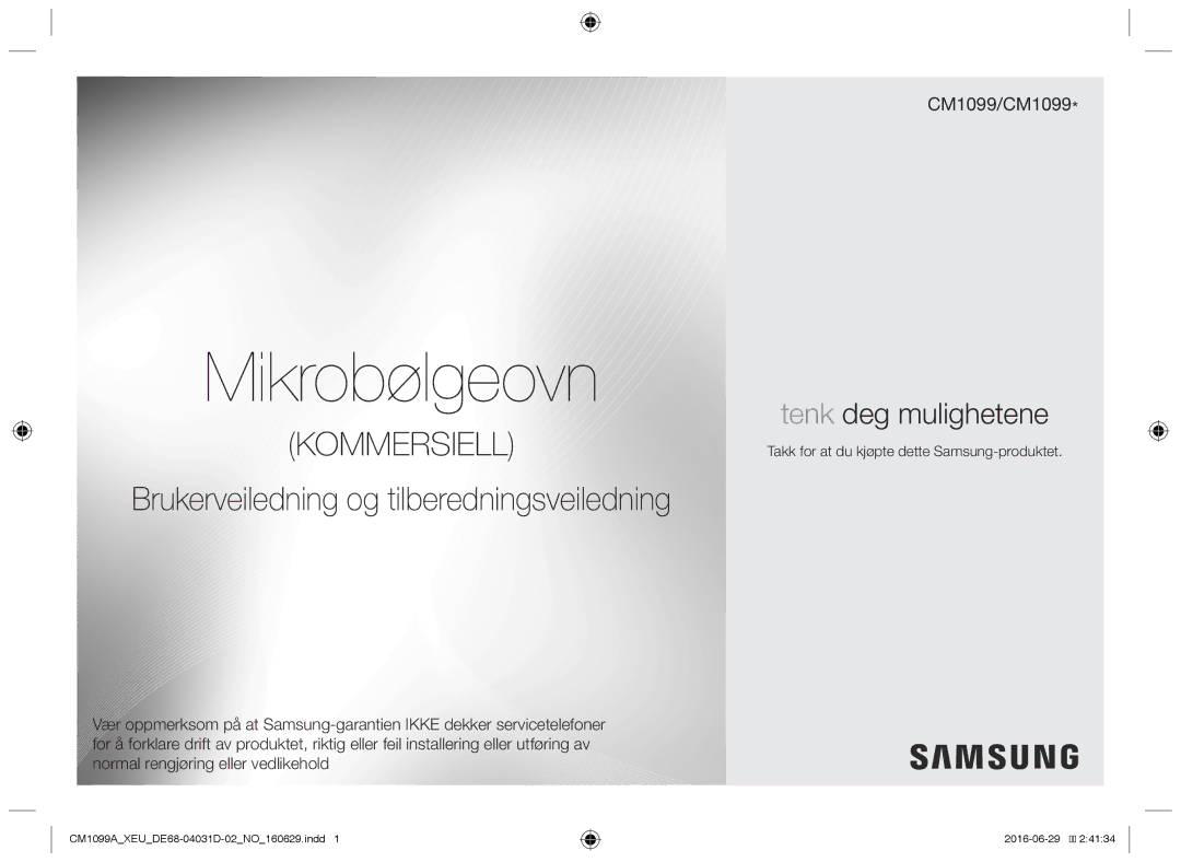 Samsung CM1099A/XEU manual Mikrobølgeovn, Takk for at du kjøpte dette Samsung-produktet 