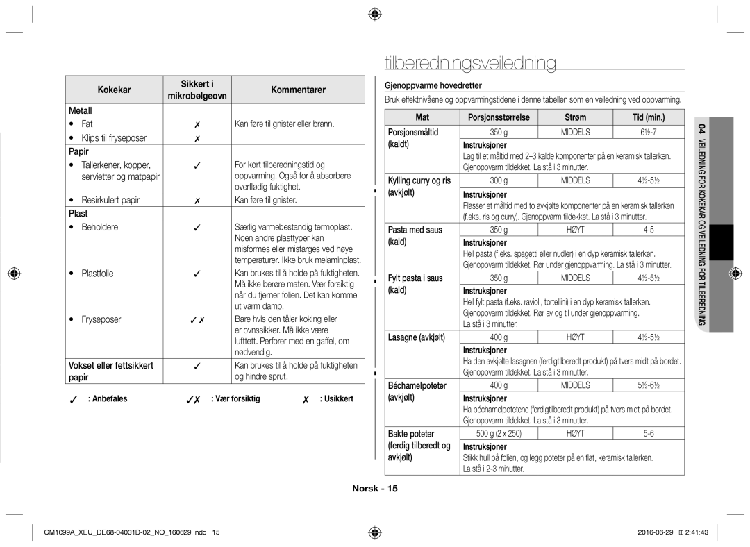 Samsung CM1099A/XEU manual Instruksjoner 