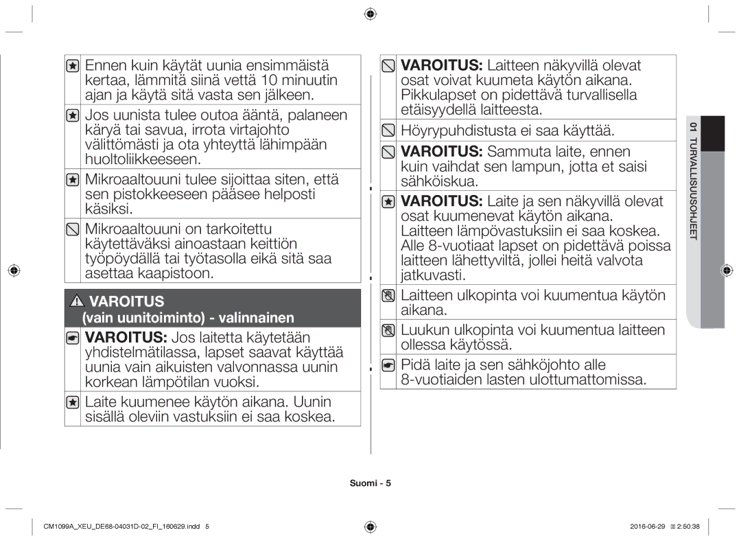 Samsung CM1099A/XEU manual Vain uunitoiminto valinnainen 