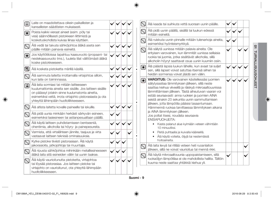 Samsung CM1099A/XEU manual Ensiapuohjeita 