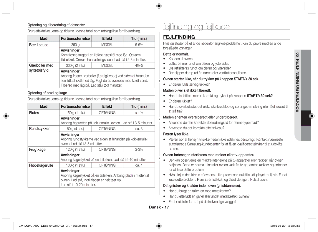 Samsung CM1099A/XEU manual Fejlfinding og fejlkode 