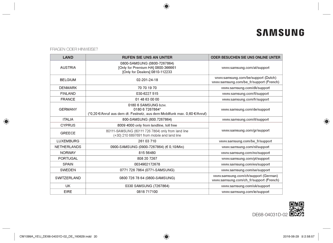 Samsung CM1099A/XEU manual Fragen Oder HINWEISE? 