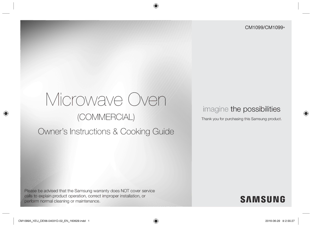 Samsung CM1099A/XEU manual Microwave Oven, Thank you for purchasing this Samsung product 