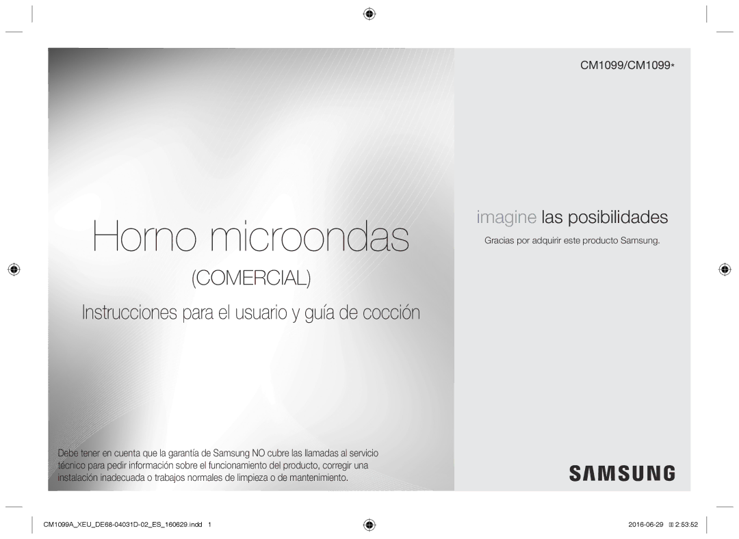 Samsung CM1099A/XEU manual Instrucciones para el usuario y guía de cocción, Gracias por adquirir este producto Samsung 