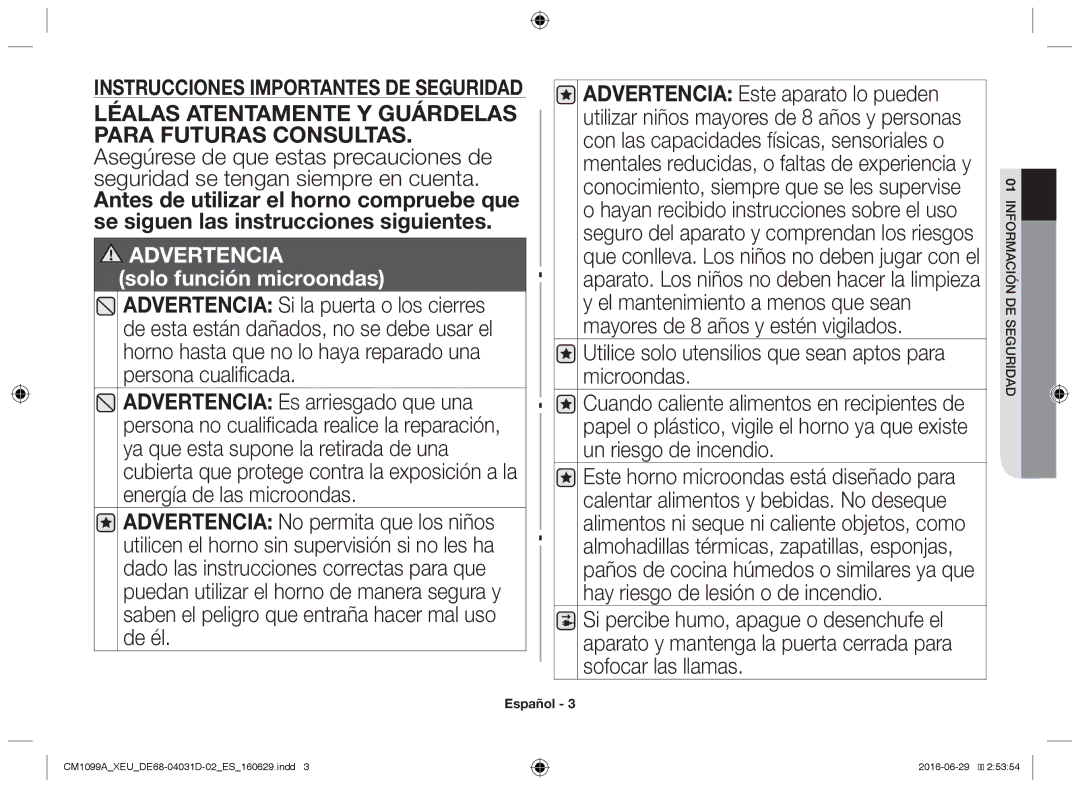 Samsung CM1099A/XEU manual Utilice solo utensilios que sean aptos para microondas, Ge suridadde mraciónfoin 