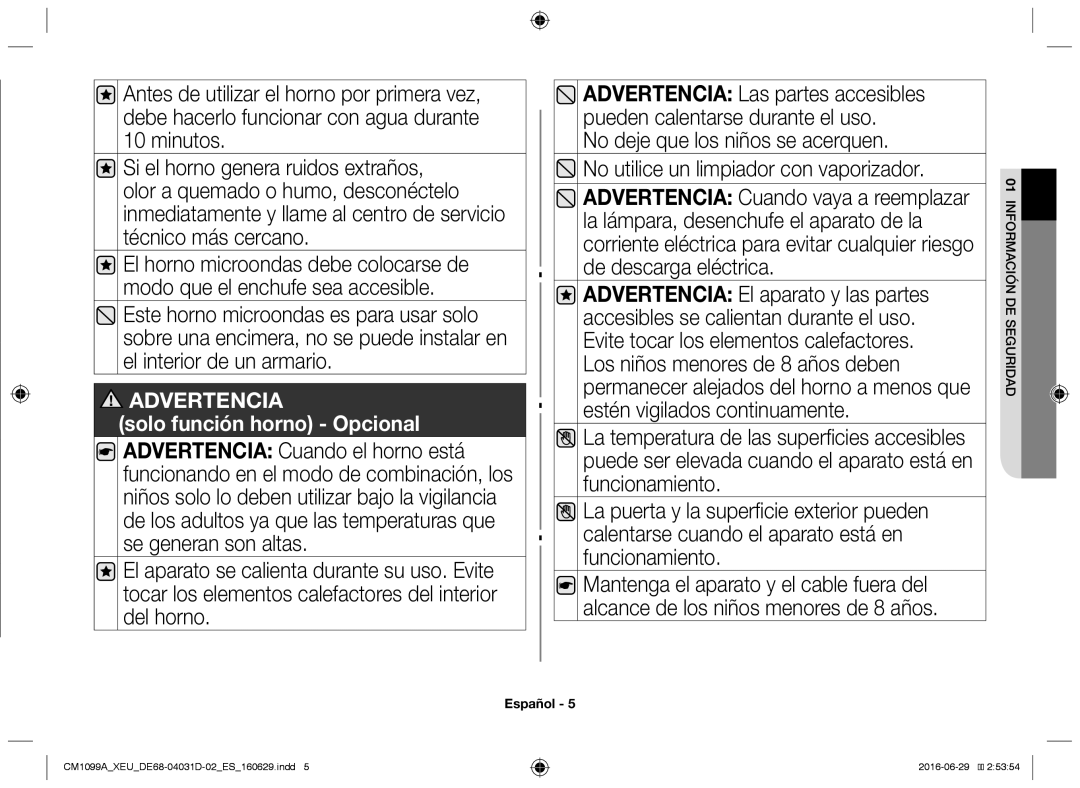 Samsung CM1099A/XEU manual Solo función horno Opcional 