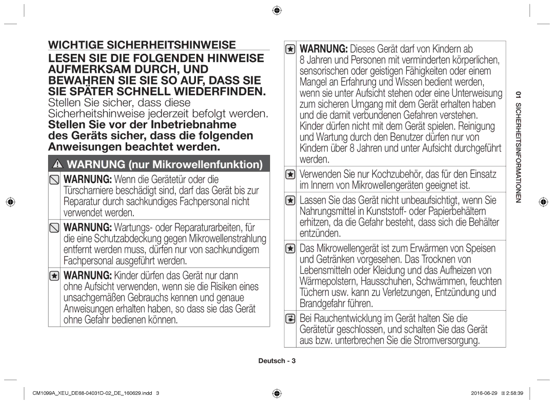 Samsung CM1099A/XEU manual Warnung nur Mikrowellenfunktion, Mationfor eitsin erh Sich 