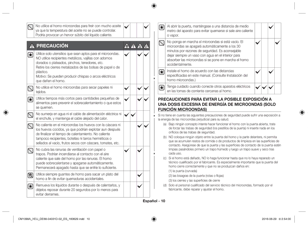 Samsung CM1099A/XEU manual Precaución, Cada uso 