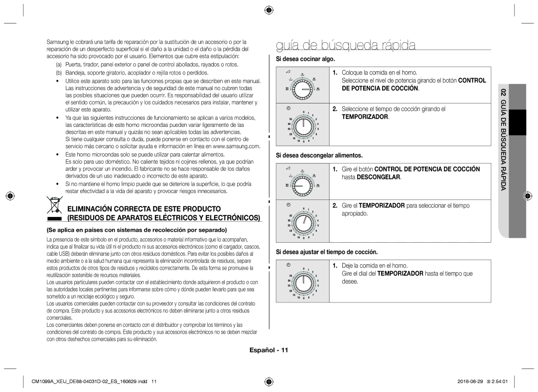 Samsung CM1099A/XEU Guía de búsqueda rápida, Si desea cocinar algo, Temporizador, Si desea ajustar el tiempo de cocción 