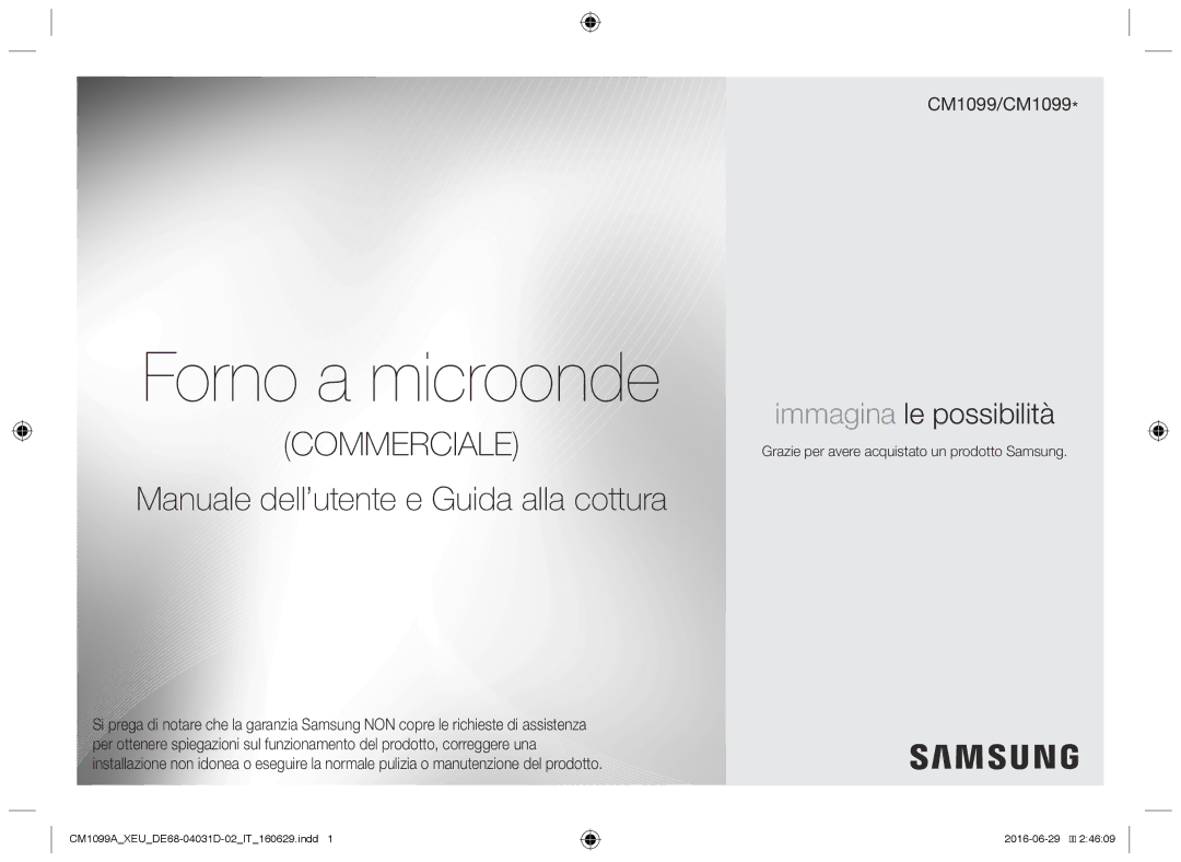 Samsung CM1099A/XEU manual Forno a microonde, Grazie per avere acquistato un prodotto Samsung 