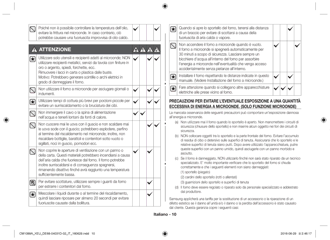 Samsung CM1099A/XEU manual Attenzione 