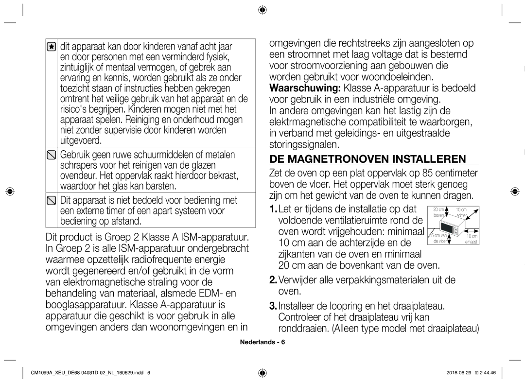 Samsung CM1099A/XEU manual De magnetronoven installeren, Cm aan de achterzijde en de 