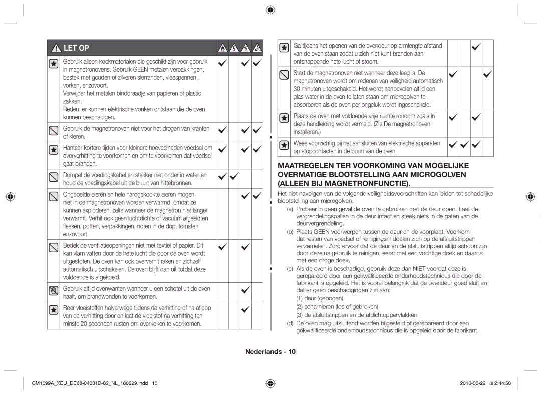 Samsung CM1099A/XEU manual Let Op 