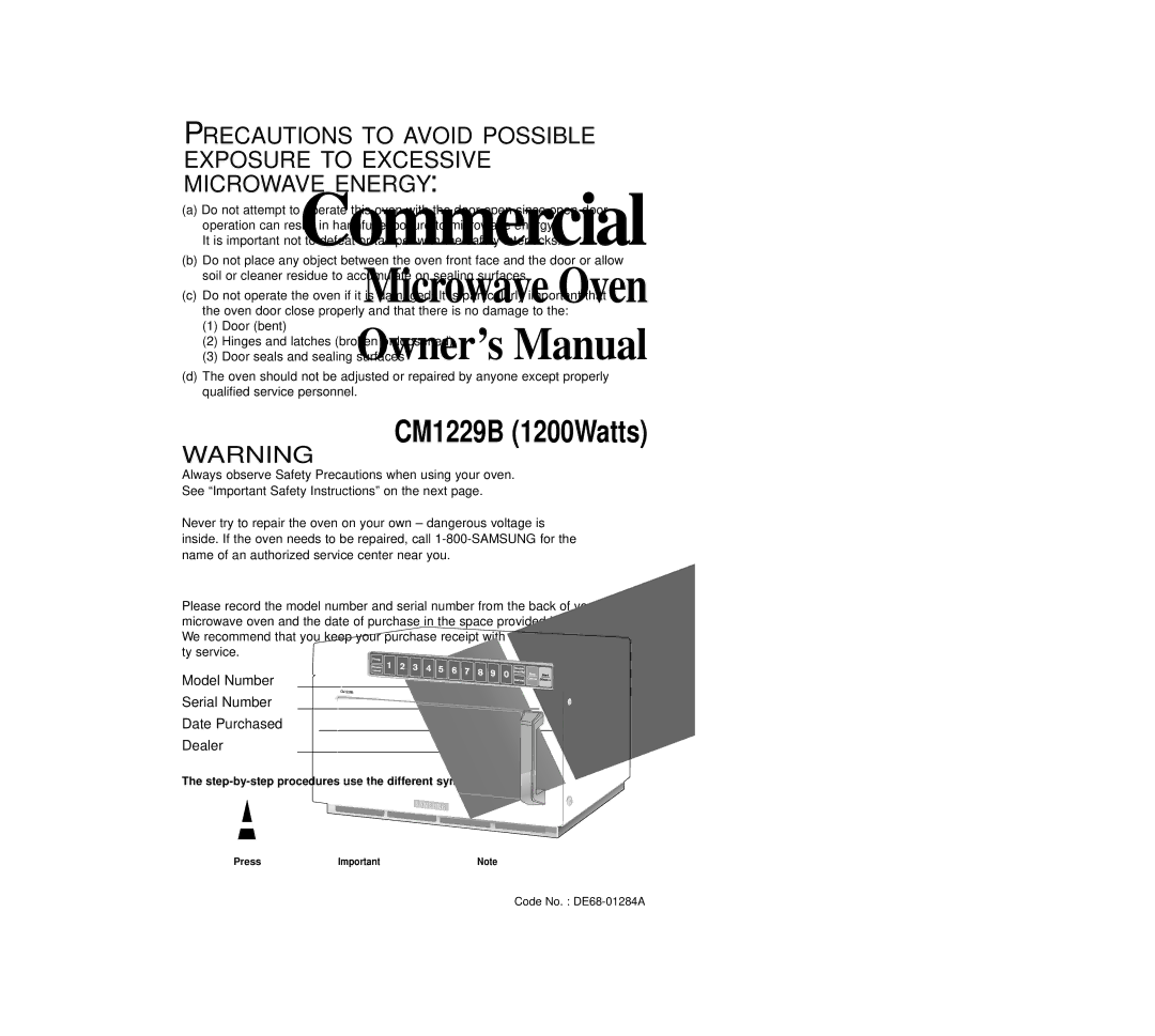 Samsung CM1229B manual Microwave Energy, Press 