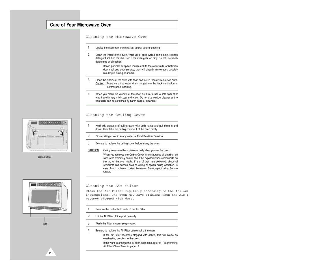 Samsung CM1229B manual Care of Your Microwave Oven, Control panel opening 