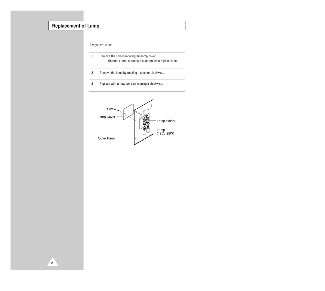 Samsung CM1229B manual Replacement of Lamp 