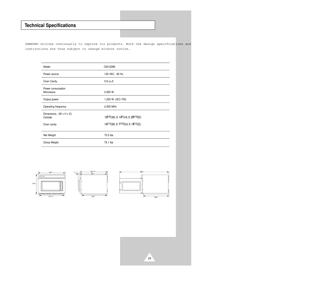 Samsung CM1229B manual Technical Specifications 