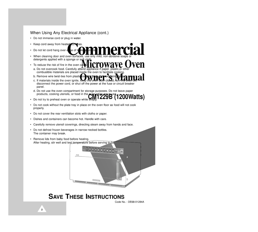 Samsung CM1229B manual When Using Any Electrical Appliance 