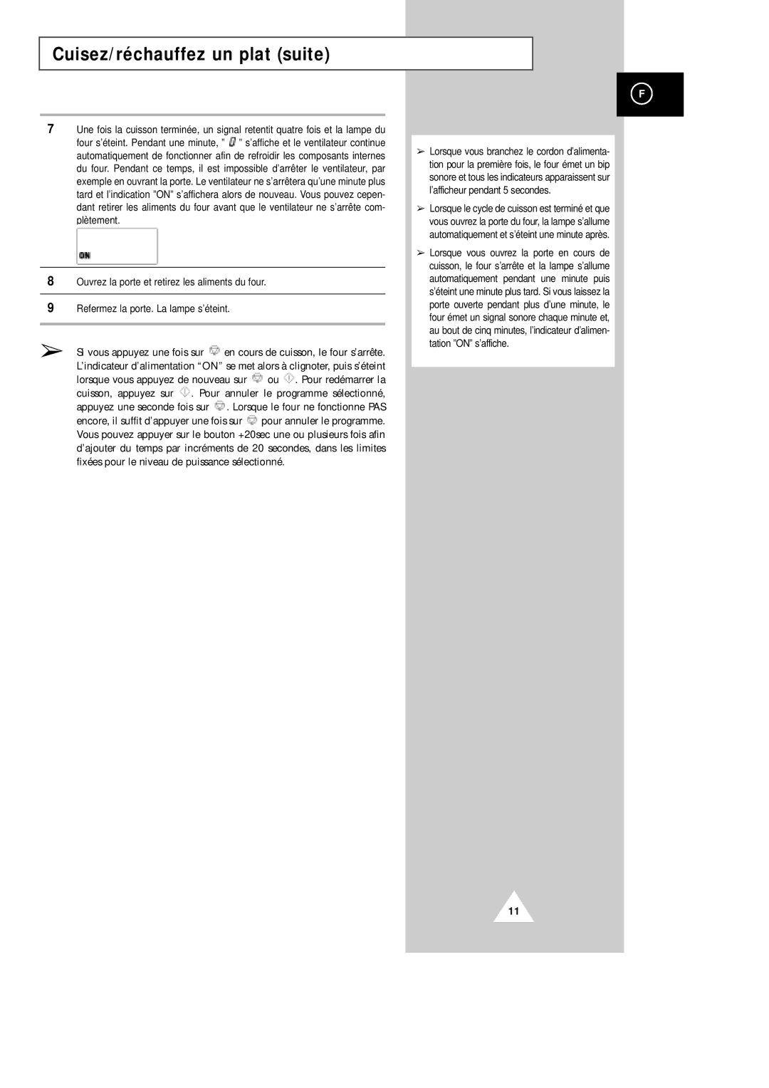 Samsung CM1229/XEF manual Cuisez/réchauffez un plat suite 