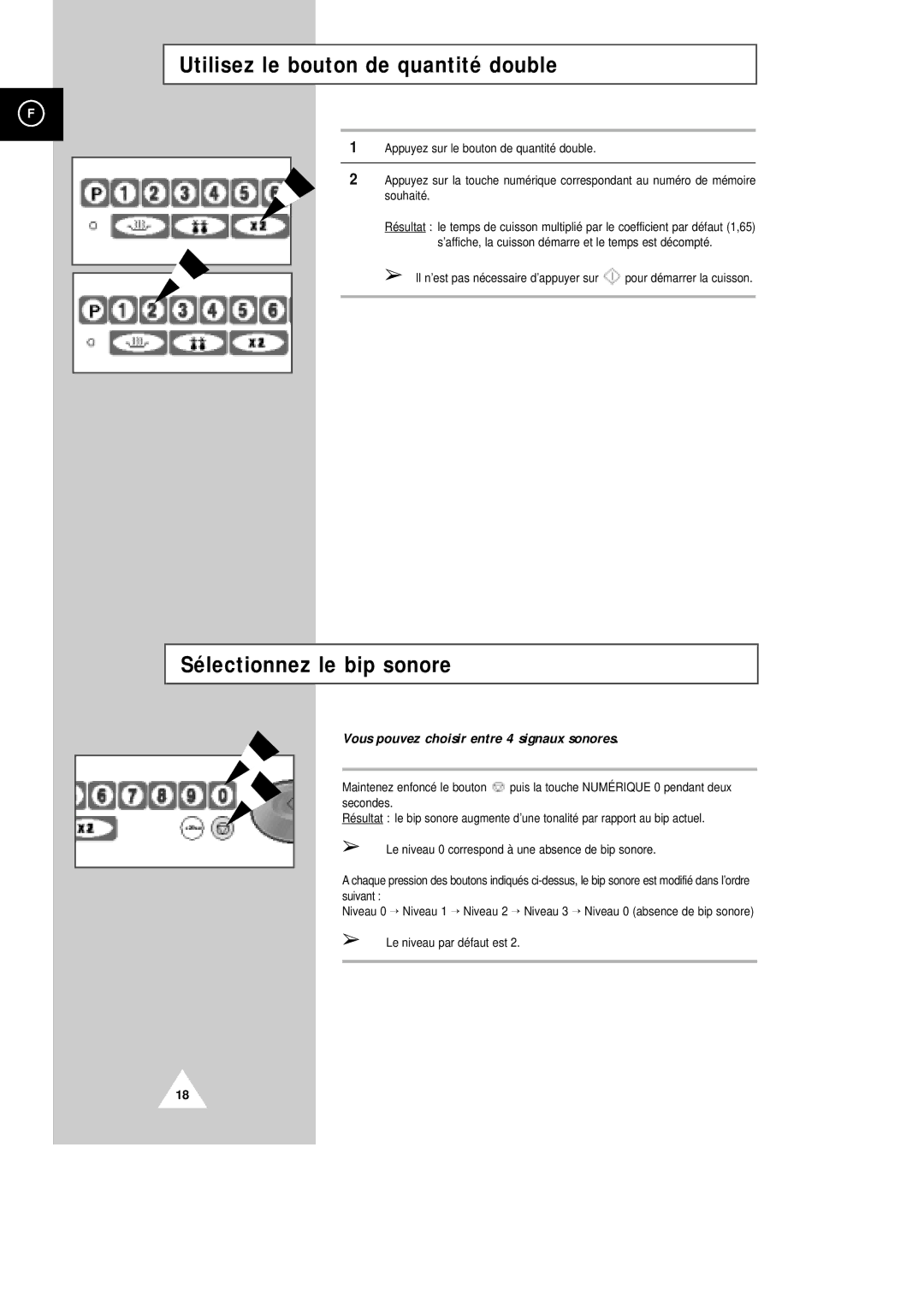 Samsung CM1229/XEF manual Utilisez le bouton de quantité double, Sélectionnez le bip sonore 