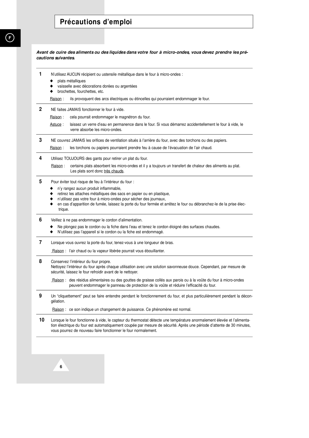 Samsung CM1229/XEF manual Précautions d’emploi 