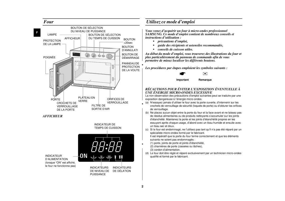 Samsung CM1619/XEF, CM1319/XEF, CM1919/XEF manual Four, Utilisez ce mode d’emploi, Afficheur, Important Remarque 