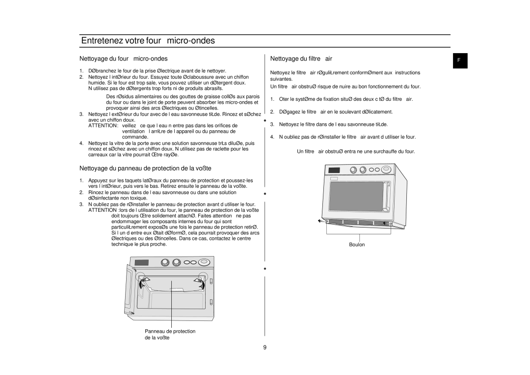 Samsung CM1319/XEF, CM1919/XEF, CM1619/XEF manual Entretenez votre four à micro-ondes, Nettoyage du four à micro-ondes 