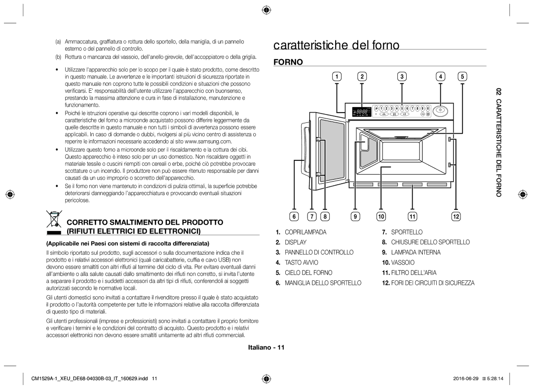 Samsung CM1929/XEF, CM1929/XET Caratteristiche del forno, Coprilampada Sportello Display, SC 02 Fornoeldaratterihec TI 