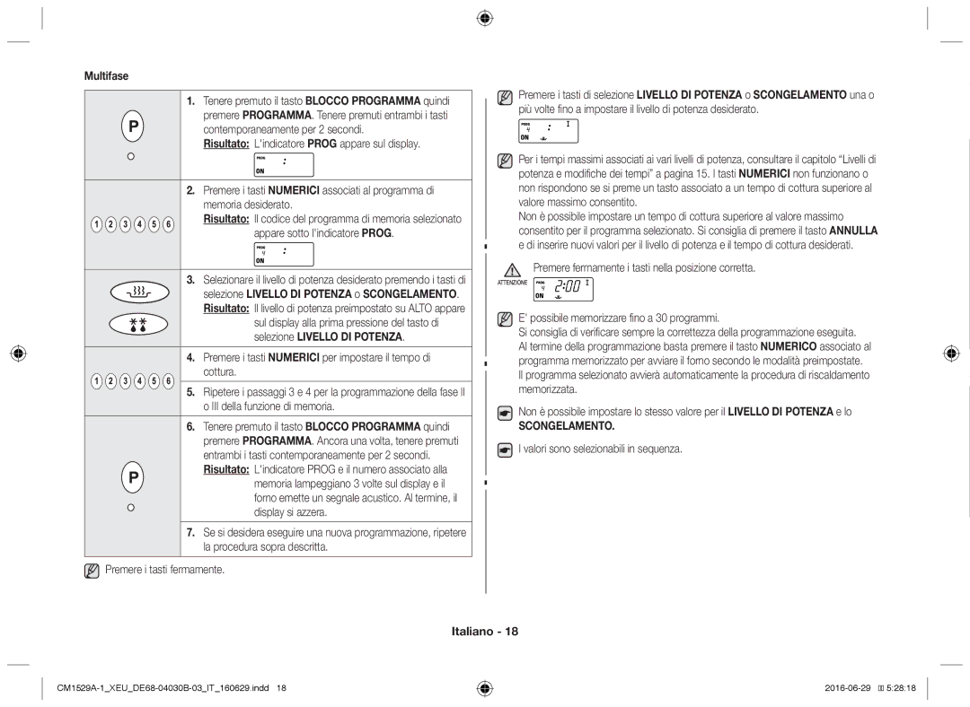 Samsung CM1929/XET, CM1329A/XEU, CM1529A-1/XEU, CM1929/XEF, CM1929A/XEU manual Multifase, Scongelamento 