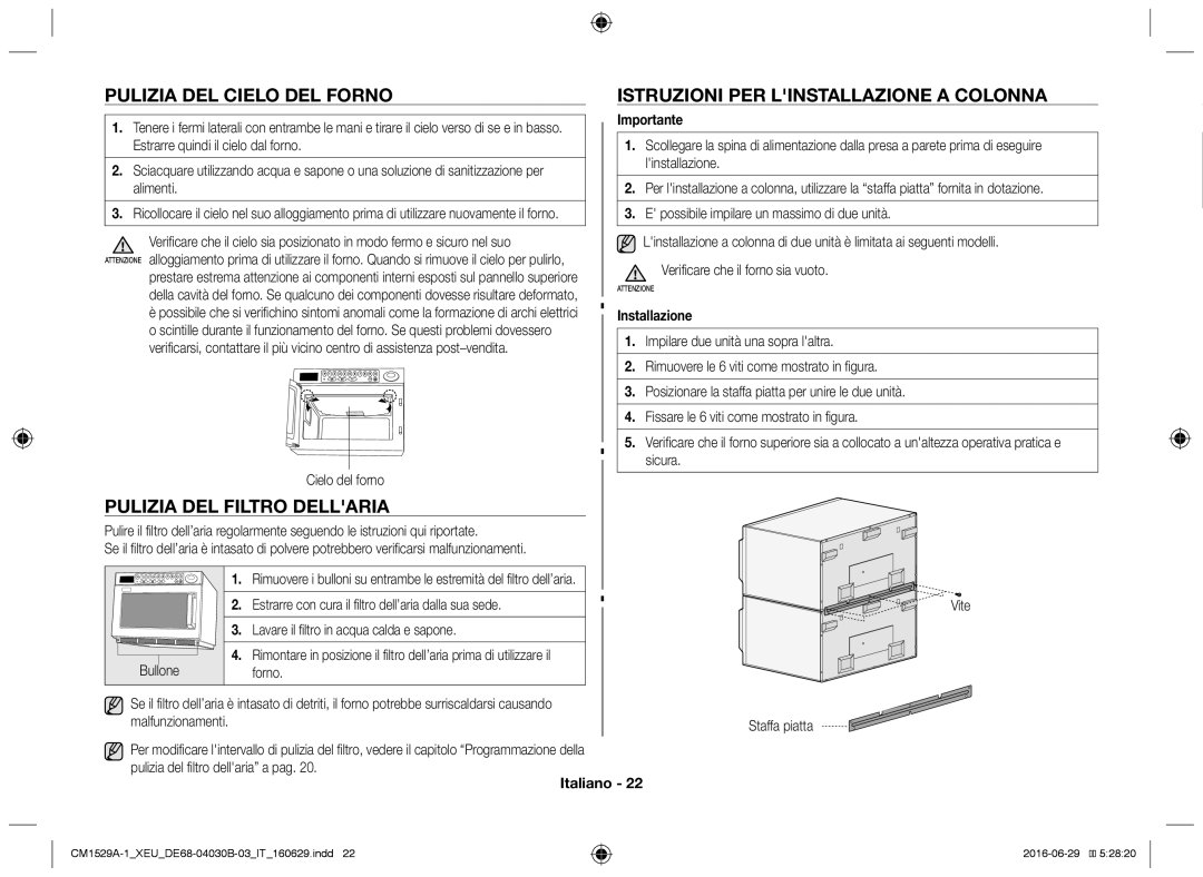 Samsung CM1929A/XEU, CM1329A/XEU, CM1529A-1/XEU, CM1929/XEF, CM1929/XET manual Pulizia del filtro dellaria, Installazione 