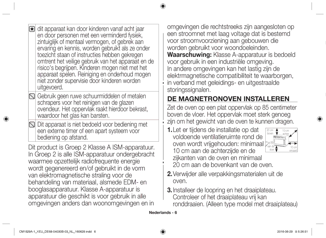 Samsung CM1929/XET, CM1329A/XEU, CM1529A-1/XEU, CM1929/XEF manual De magnetronoven installeren, Cm aan de achterzijde en de 