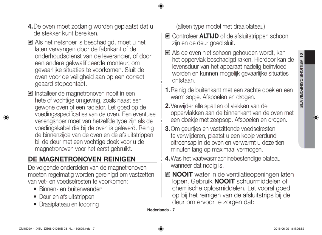 Samsung CM1329A/XEU, CM1529A-1/XEU, CM1929/XEF, CM1929A/XEU, CM1929/XET manual De magnetronoven reinigen 