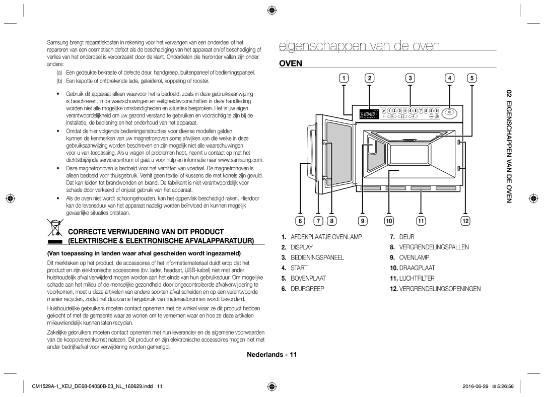 Samsung CM1929/XET, CM1329A/XEU, CM1529A-1/XEU, CM1929/XEF Eigenschappen van de oven, Oven, Deur, 02EIGENSCHAPPEN EDO AN VEN 