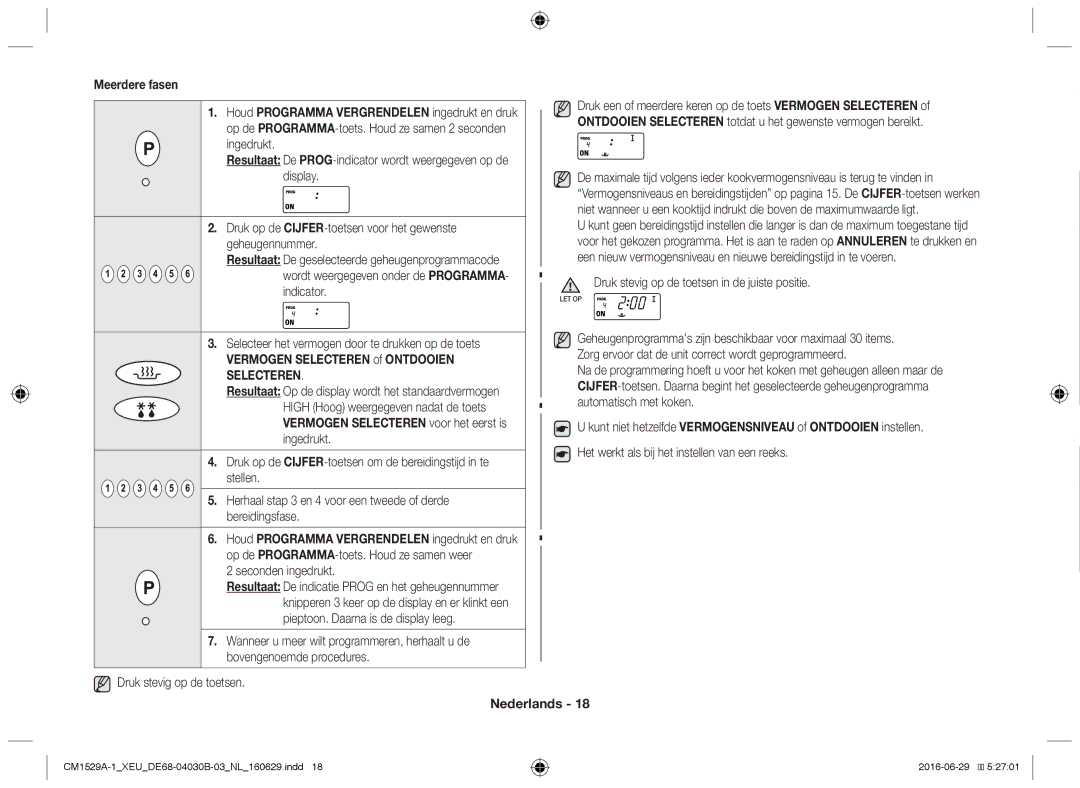 Samsung CM1529A-1/XEU, CM1329A/XEU, CM1929/XEF, CM1929A/XEU, CM1929/XET manual Meerdere fasen, Vermogen Selecteren of Ontdooien 