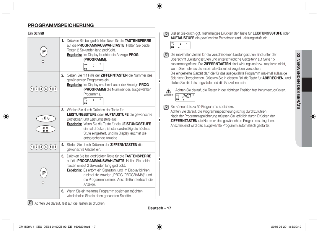 Samsung CM1929/XEF, CM1329A/XEU, CM1529A-1/XEU, CM1929A/XEU, CM1929/XET manual Programmspeicherung, Ein Schritt 