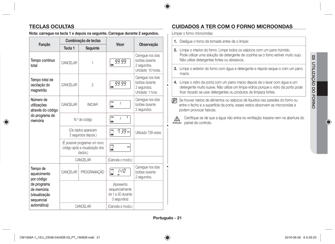 Samsung CM1529A-1/XEU, CM1329A/XEU, CM1929/XEF, CM1929A/XEU, CM1929/XET manual Cuidados a ter com o forno microondas 