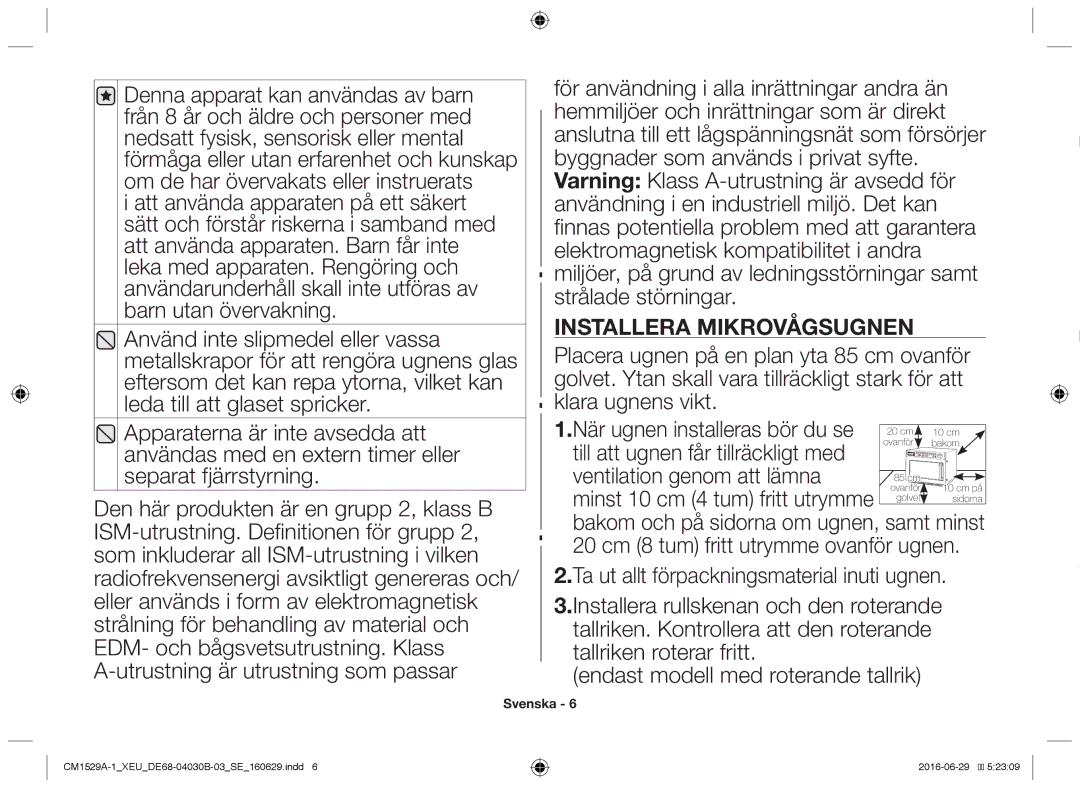 Samsung CM1929A/XEU manual Installera mikrovågsugnen, Till att ugnen får tillräckligt med, Ventilation genom att lämna 