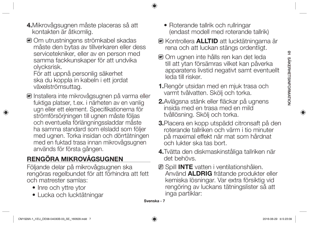 Samsung CM1929/XET, CM1329A/XEU, CM1529A-1/XEU, CM1929/XEF, CM1929A/XEU manual Rengöra mikrovågsugnen 