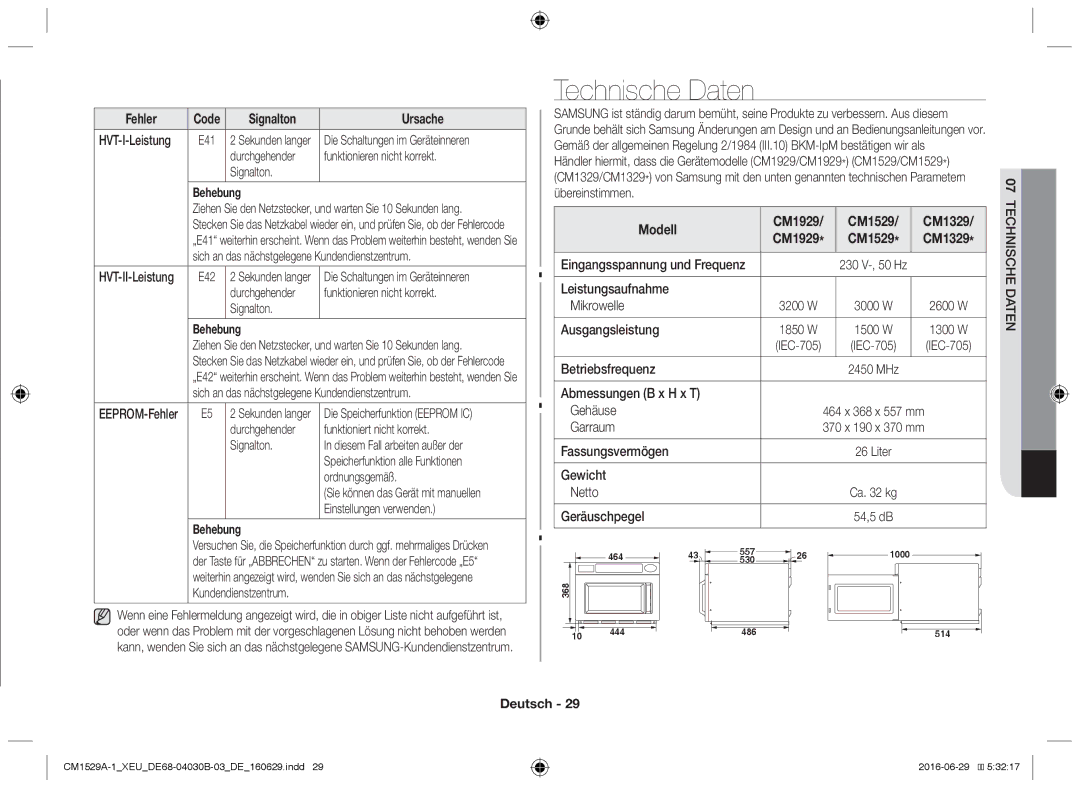 Samsung CM1929/XET Technische Daten, Die Schaltungen im Geräteinneren, Funktionieren nicht korrekt, Signalton Behebung 