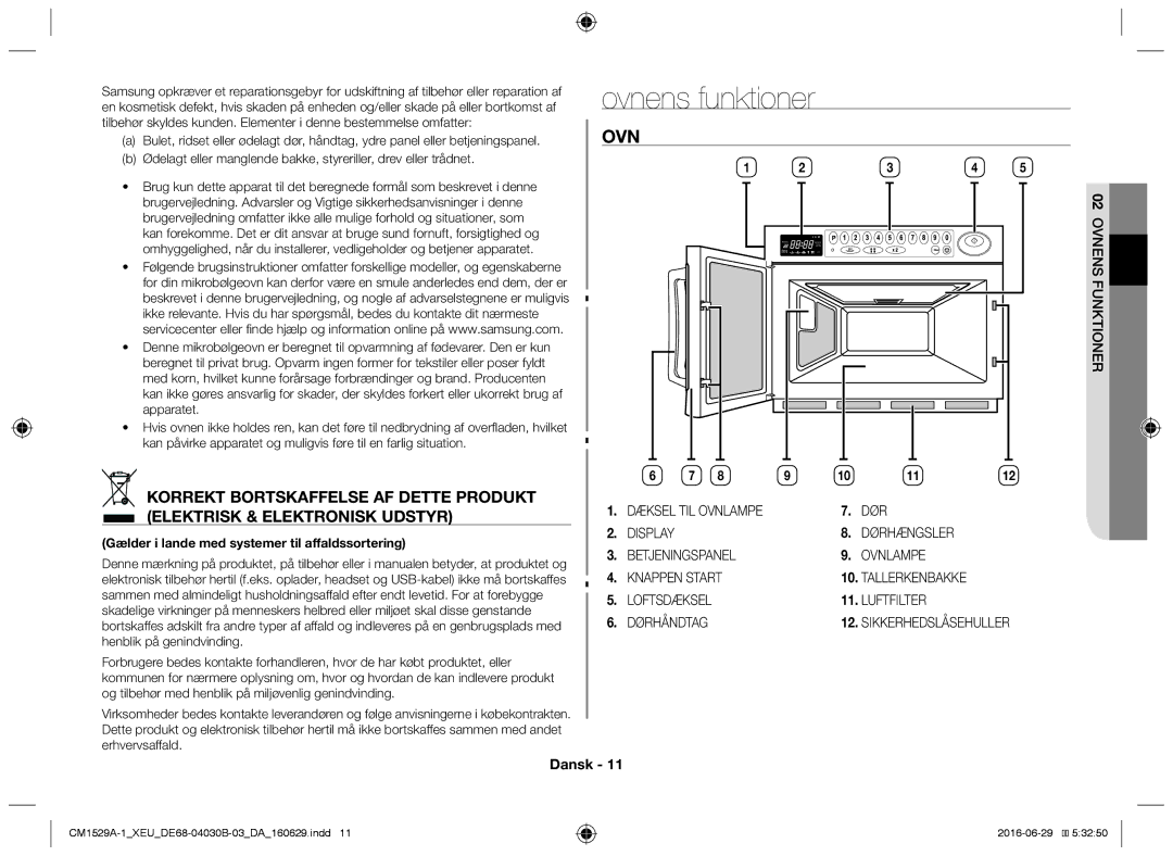 Samsung CM1929/XET, CM1329A/XEU, CM1529A-1/XEU, CM1929/XEF, CM1929A/XEU manual Ovnens funktioner, NK Snefun OV ERN TIO 