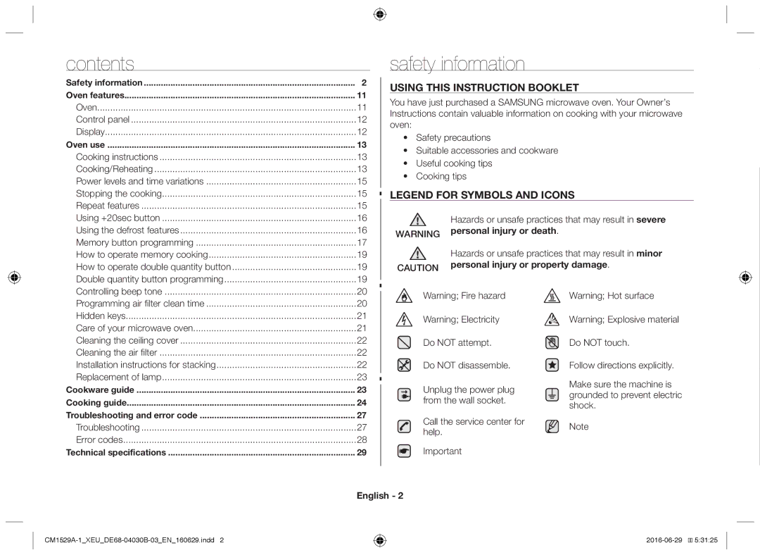 Samsung CM1929/XEF, CM1329A/XEU, CM1529A-1/XEU, CM1929A/XEU, CM1929/XET manual Contents, Safety information 