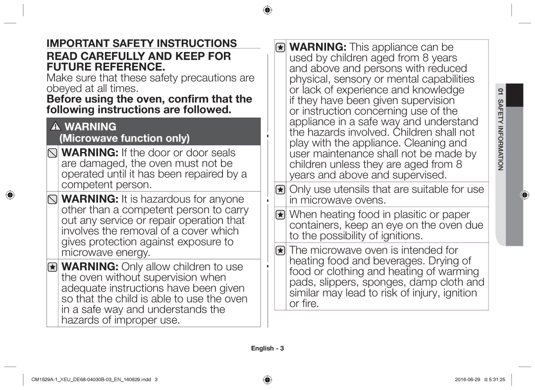 Samsung CM1929A/XEU, CM1329A/XEU, CM1529A-1/XEU manual Read Carefully and Keep for Future Reference, Feas 01mationfor iny 